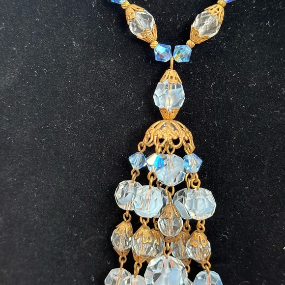 AB blue Aurora borealis fancy necklace vintage - Picture 3 of 3